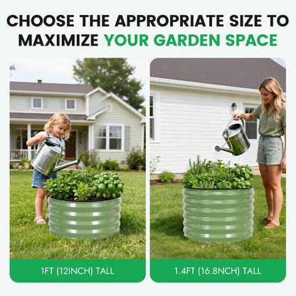INNO STAGE 3 Pcs Round Galvanized Raised Garden Bed — 2×2×1ft Planter Box Outdoor Raised Beds Kit for Gardening Vegetables, Fruits, Herbs, and Flowers, Olive Green