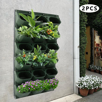Eapmic Vertical Wall Planter with 36 Pots, Hanging Garden Plant Flowerpot Holder, Stackable Wall-Mounted Planter, Balcony Planters for Flowers Vegetables Fruits (Army Green, 36 Pots)