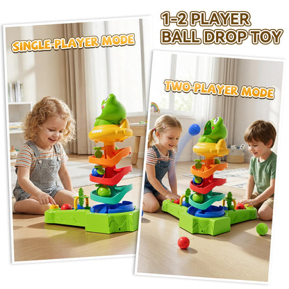 KNMDU Frog Ball Drop Toy for Kids, 5 Layer Roll Swirling Ball Tower with 12 Balls, Spin and Learn Shoot Balls Drop Montessori Toy, Gifts for Toddler Boys Girls 2 3 4 5 6 7 8+ Years Old (2 Player)