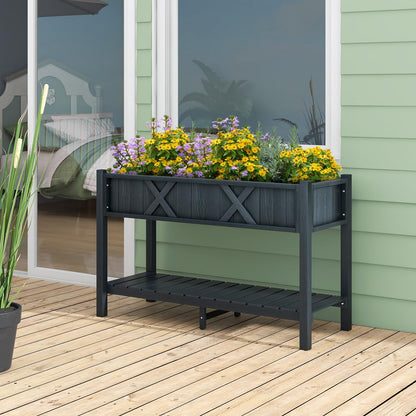 Giantex HIPS Raised Garden Bed, Elevated Planter Box w/Legs, Storage Shelf, Drainage Holes, Weather-Proof Standing Raised Beds for Backyard Balcony Flower Herb (Black, 44" x 18" x 29")