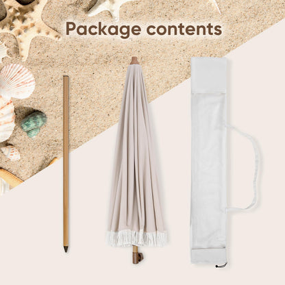 Tempera 7ft Outdoor Patio Umbrella with Carry Bag, Beach Umbrella with Fringe | Vintage Tassel Umbrella with Prime Steel Pole and Ribs Push Button Tilt, Ideal for Garden Lawn Poolside, UPF50+, Beige