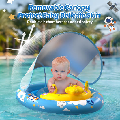 Baby Pool Float with Canopy UPF50+ Sun Protection, Baby Swimming Float with Toy Play Console, Toddler Pool Floats with Adjustable Safety Seat for Kids Infant Todder Girls Boys Aged 6-36 Months (Blue)