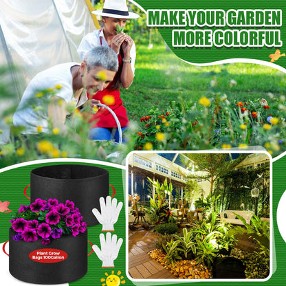 Nuenen 8 Pack 100 Gallon Plant Grow Bags Bulk Breathable Nonwoven Fabric Pot with Handles Heavy Duty Nursery Vegetable Pots with Gloves for Garden Vegetables Potato Plants Flower Growing Planting