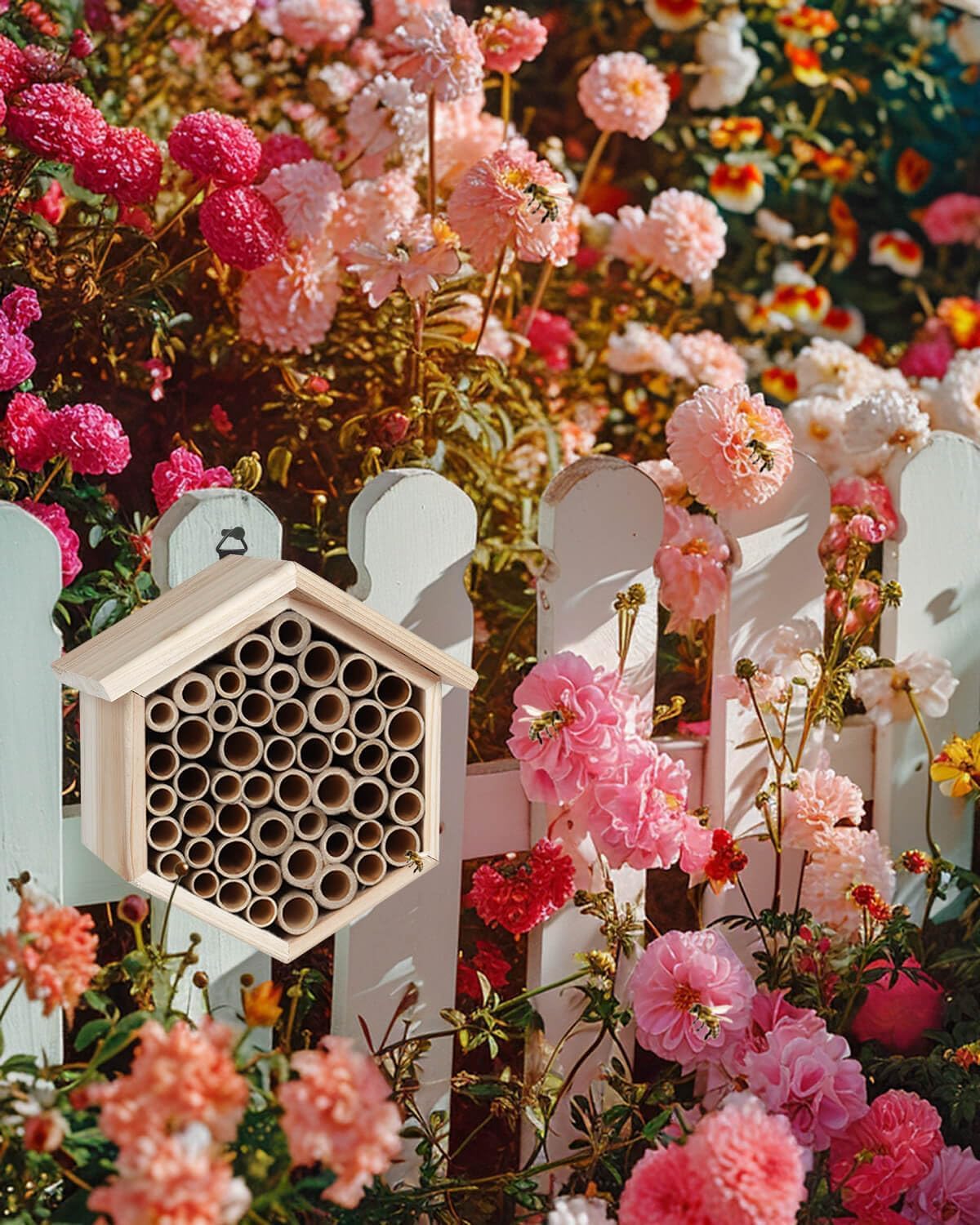 vensovo Mason Bee House - Replaceable Tubes Carpenter Bee Houses Bamboo Bee Hotel Wooden Bee Hive for Pollinating Bees, Outdoors, Carpenter Bees