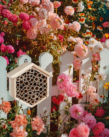 vensovo Mason Bee House - Replaceable Tubes Carpenter Bee Houses Bamboo Bee Hotel Wooden Bee Hive for Pollinating Bees, Outdoors, Carpenter Bees