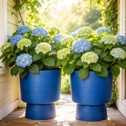 Ultym 16.8" 2-Pack Urn Planters for Outdoor Indoor Plants, Modern 2-in-1 Large Flower Pots with Detachable Base, Drainage Holes, Weather-Resistant for Garden Patio Home Office Decor, Brushed Blue