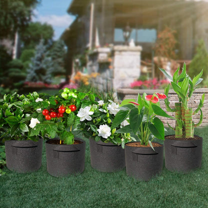 WIRETRAN 5 Pack 3 Gallon Grow Bags with Handles Garden Vegetable Flower Grow Bags Nonwoven Aeration Fabric Pots for Nursery Garden Planting