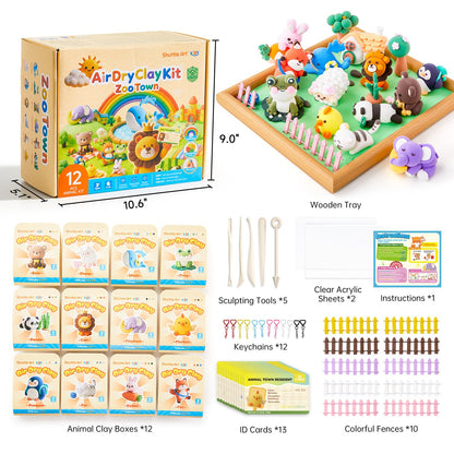 Shuttle Art Air Dry Clay for Kids - Zoo Town, 55 PCS Modeling Clay Kit with Sculpting Tools and Tutorials, Safe & Non-Sticky, Craft Gifts for Boys & Girls