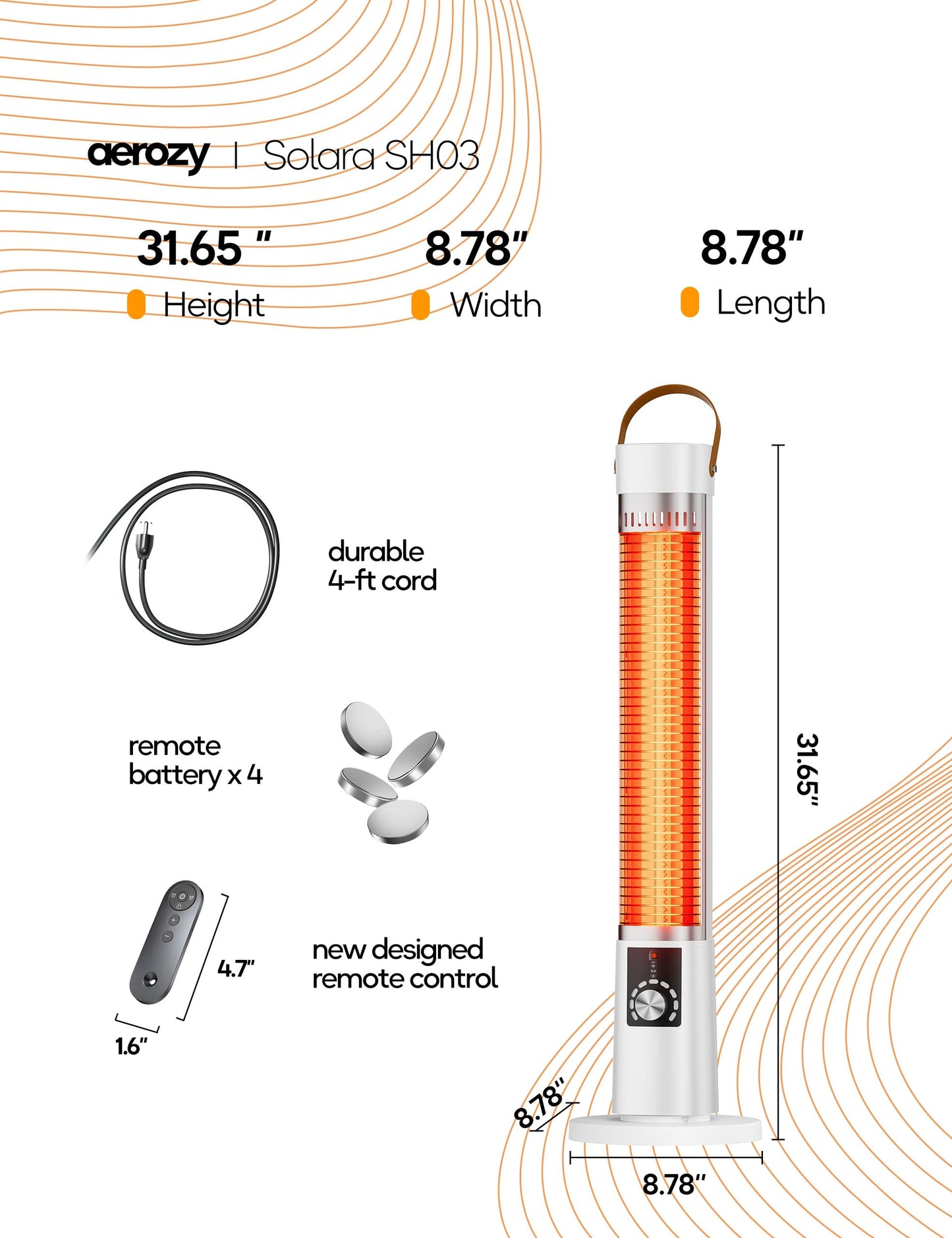 Patio Heater for Outdoor Use, Infrared Electric Outdoor Heater, 1500W Instant Heating, 60-Degree Oscillation, 9 Heat Levels, 9H Timer, Remote, for Garage, Backyard, Large Room, Indoor, 32.2", White