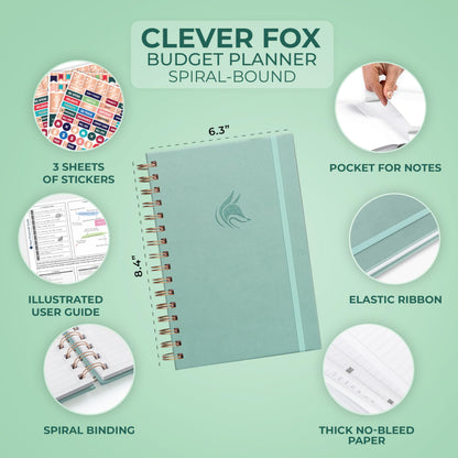 Clever Fox Budget Planner Spiral – Expense Tracker Notebook – Monthly Budgeting Organizer, Finance Logbook & Accounts Book to Control Your Money – Undated Bill Tracker, 6.3x8.4” - Mint Cream