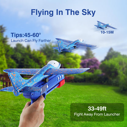 Wesfuner 4 Pack Airplane Launcher Toys, 2 Flight Modes LED Foam Glider Catapult Plane Toy for Boys, Outdoor Flying Toys Birthday Gifts for Boys Girls 4 5 6 7 8 9 10 11 12 Year Old