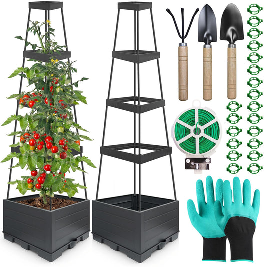 2Pack Raised Garden Bed Tomato Planter Box with Trellis Outdoor Tomato Cage Trellis for Garden Climbing Plants Outdoor Indoor 57" Self Watering Raised Beds for Gardening Tomatoes Vegetable Growing