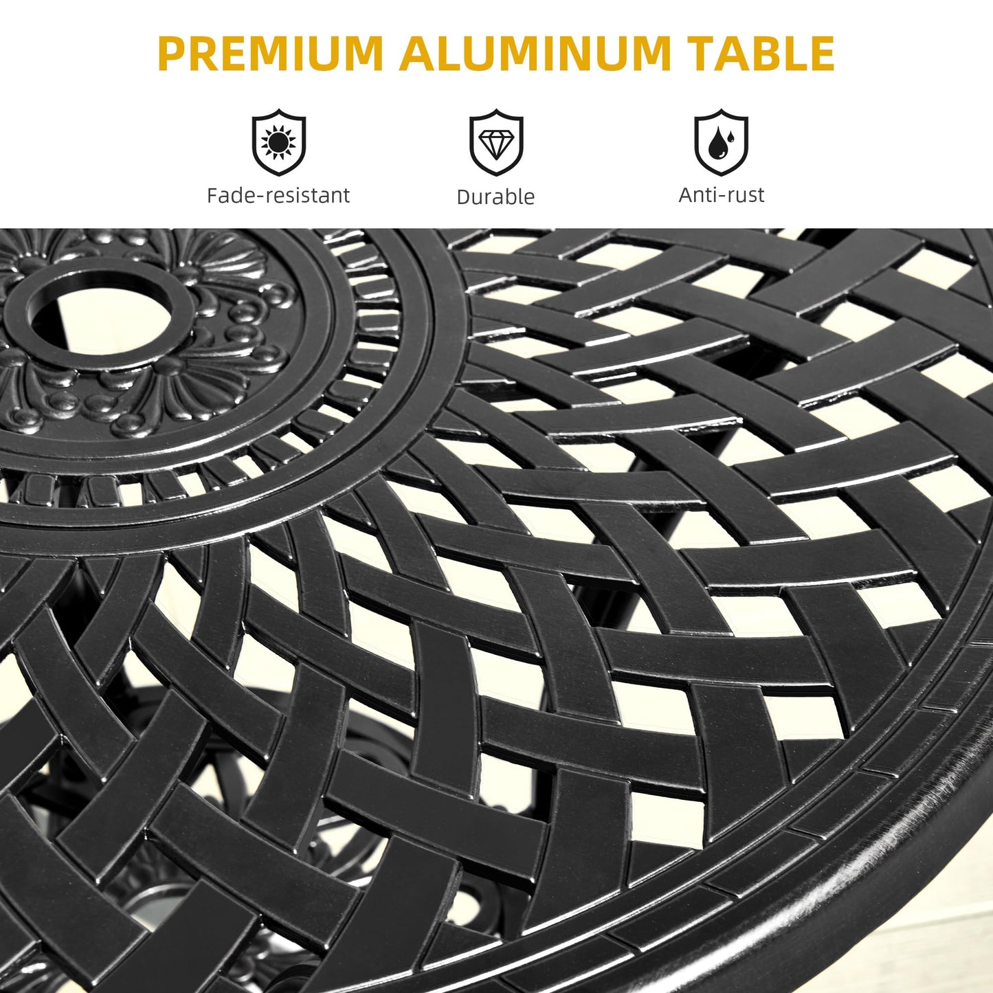 DWVO 30 Inches Round Patio Dining Table with Umbrella Hole, Antique Cast Aluminum Outdoor Bistro Table Outdoor Side Table for Backyard, Garden, Patio, Porch, Black