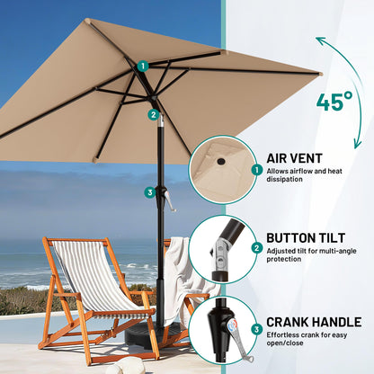 AreShark 6.5' x 10' Rectangular Patio Umbrellas for Outdoor, Outdoor Table Umbrella, Large Outdoor Patio Umbrellas with 6 Sturdy Ribs for Pool, Garden, Deck & Market (Beige)