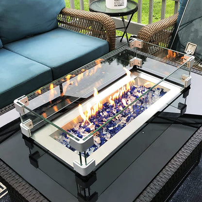 GASPRO 35.5 x 15.5 Inch Glass Wind Guard for Rectangular Fire Pit Table, Thick and Sturdy Tempered Glass Panel with Hard Aluminum Corner Bracket & Rubber Feet, Easy to Assemble