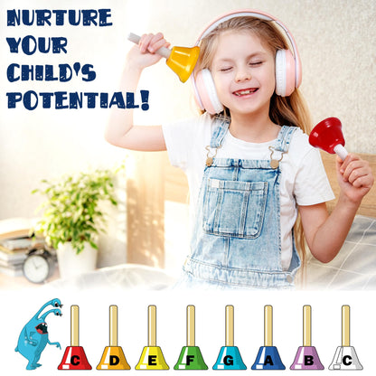 MINIARTIS Hand Bells for Kids | Educational Music Toys for Toddlers 8 Notes Colorful Handbells Set | Kids Musical Instrument with 15 Songbook | Great Birthday Gift for Children