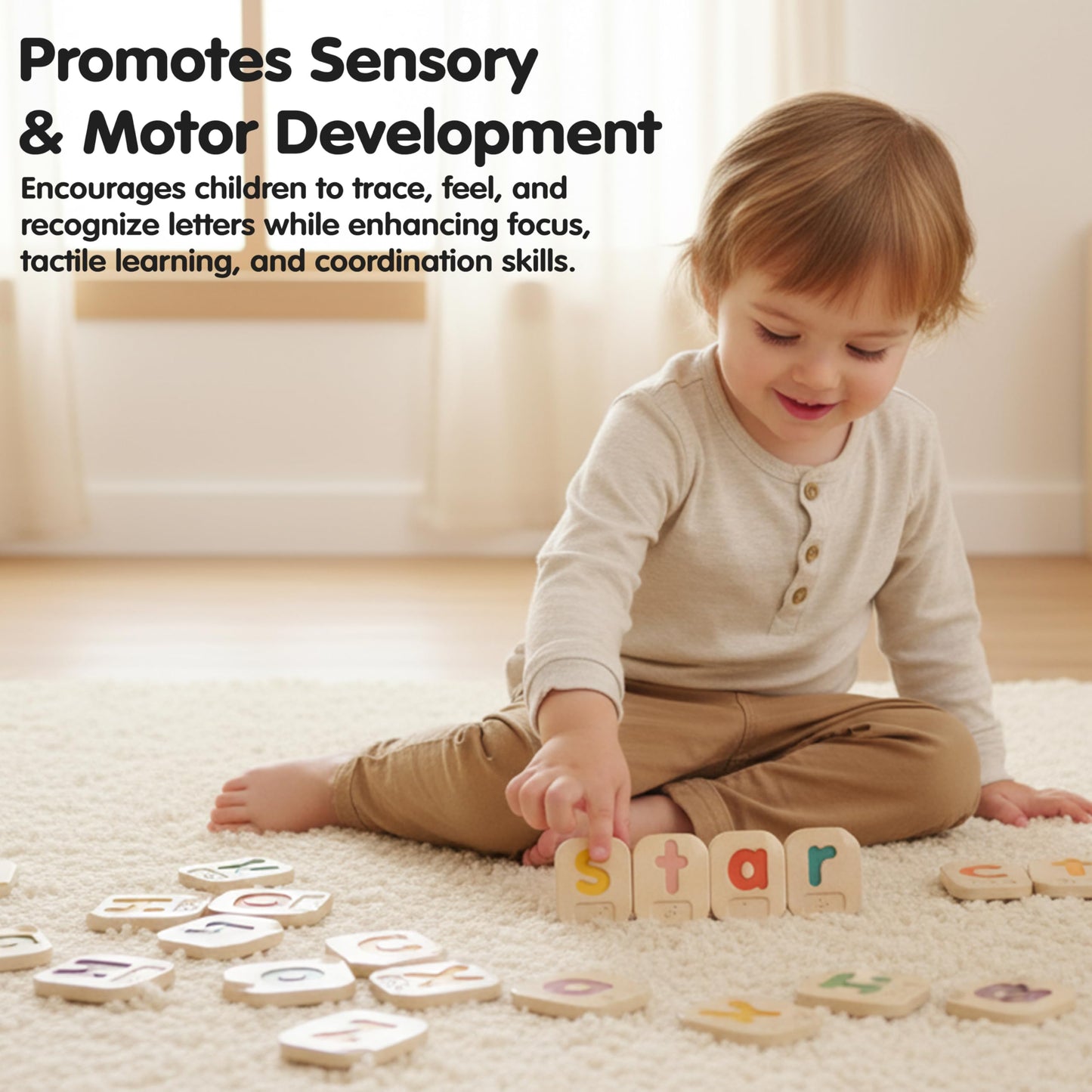 PlanToys Braille Alphabet A-Z Braille-Reading Alphabet Learning Toys - 26 Sustainably-Made Traceable Wooden Tiles with Upper and Lower Case Letters and Braille