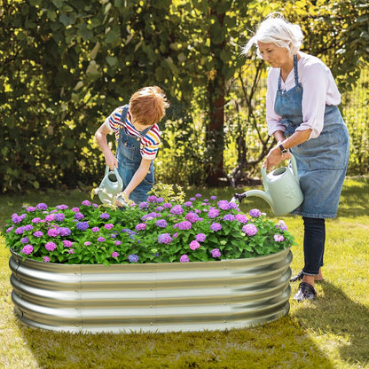 Eclaron Galvanized Raised Garden Bed for Outdoor: 4X2X1ft Durable Metal Vegetable Plant Container Kit - Oval Planter Box for Gardening Flower Trough （2 Pack）
