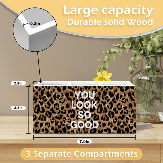 Foyoulame Inspirational Leopard Print Pen Pencil Holder, Cheetah Desk Accessories, Trendy Leopard Print You Look So Good Wooden Pen Pencil Organizer for Y2k Room Dorm Desk Decor