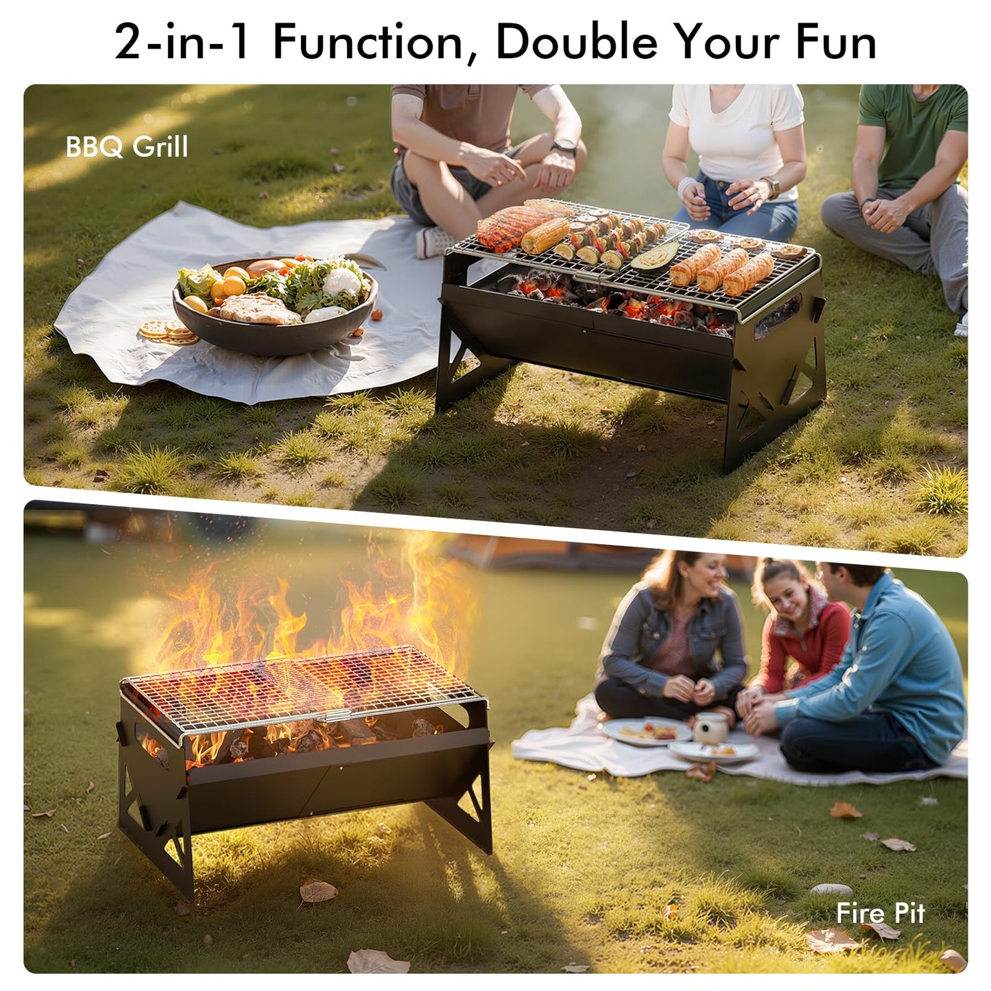 Raynesys Charcoal Grill, Folding Portable Grill, with Carry Bag, Camping Firepit for Outdoor Cooking, Campfire, Patio, Backyard, Backpacking, Party, 15.35 * 12.99 * 5.51 Inches