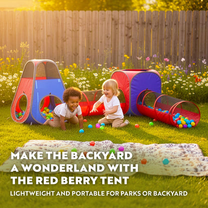 Playz 4pc Pop Up Play Tent and Tunnel Bundle for Toddlers and Kids - Indoor & Outdoor Playhouse with Storage Bag, Red & Blue