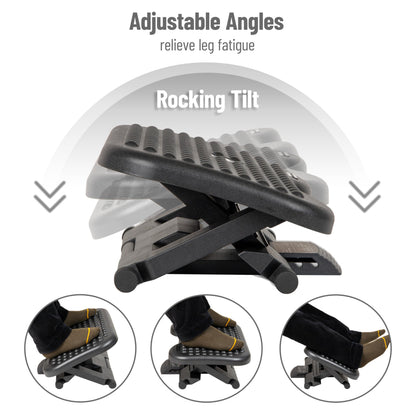 Mind Reader Foot Rest, Under Desk at Work, Ergonomic, Height Adjustable, Office, Plastic, 17"L x 13"W x 6.25"H, Black