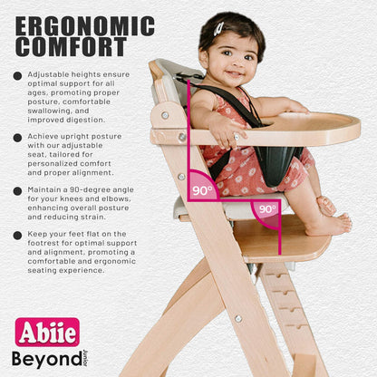 Abiie Beyond Junior Wooden High Chair for Babies and Toddlers - Convertible 3-in-1 Baby Highchair with Removable Tray - 6 Months to 250 Lb - Water Resistant - Natural Wood/Blueberry Cushion