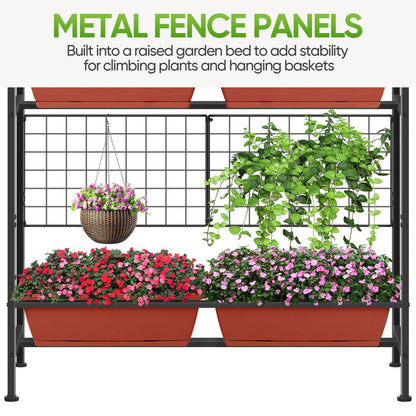 CADUKE Raised Garden Bed, Garden Raised Planter Box with Legs, 32" Elevated Vegetable Garden Beds with Drainage Holes & Trellis, Herb Garden Planter Outdoor for Vegetables, Balcony, Red