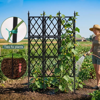 5.25FT Garden Trellis Support Fence,Metal Wall Lattice Climbing Frame for Climbing Plants Outdoor, Black Iron Pipe Fence for Potted Plants Indoor for Ivy Vines Vegetable Flower, Patio, Lawn, Yard