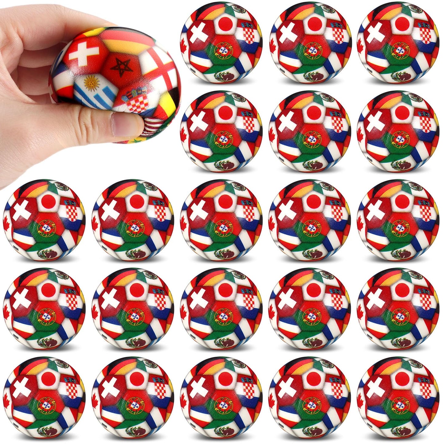 Syhood 30 Pcs Mini Soccer Stress Balls International Country Flags Mini Foam Soccer Small Foam Anxious Toy Sports Lover Gift for Adult Football Party Decoration Supplies