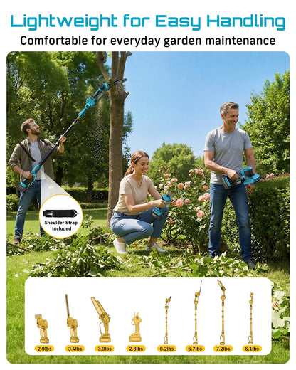 SEESII Cordless Pole Chainsaw, Hedge Trimmer, Pruning Shears, 4000mAh Battery Powered Extendable Garden Tool Kit for Outdoor Use, Electric Long Reach Saw, Hedge and Grass Trimmer, Pruner for Yard Care