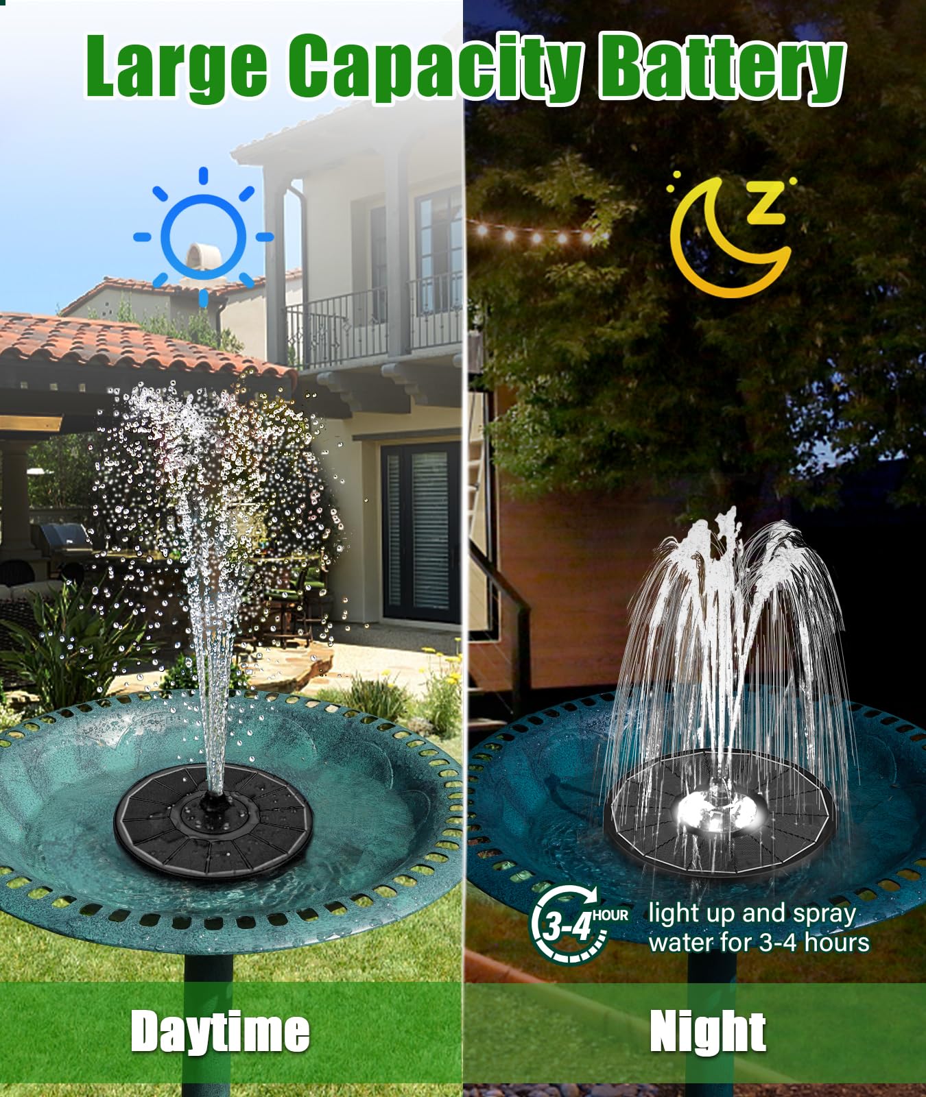 SZMP Solar Water Fountain Upgraded 100% Glass Panel, 3.5W Solar Powered Fountains Built-in 2000 Battery with 7 Nozzle & 4 Fixer, Solar Fountain Pump for Bird Baths, Pond, Outdoor