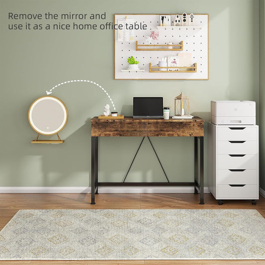 CAIYUN 40“ Small Desk for Bedroom, Computer Desk with 2 Wooden Drawers, Home Office Desk with Storage, Vanity Desk, Kids Study Writing Desk for Small Space, Vintage Table for Bedroom,(Rustic Brown)