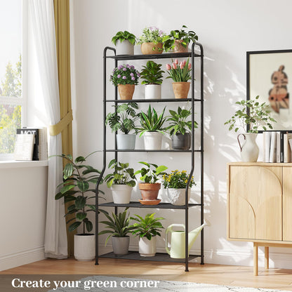 Kitsanery Plant Stand Indoor Outdoor for Multiple Plants, 5 Tier Tall Heavy Duty Metal Shelf, Large Flower Pot Holder Ladder for Garden, Patio, Living Room, Balcony, Black