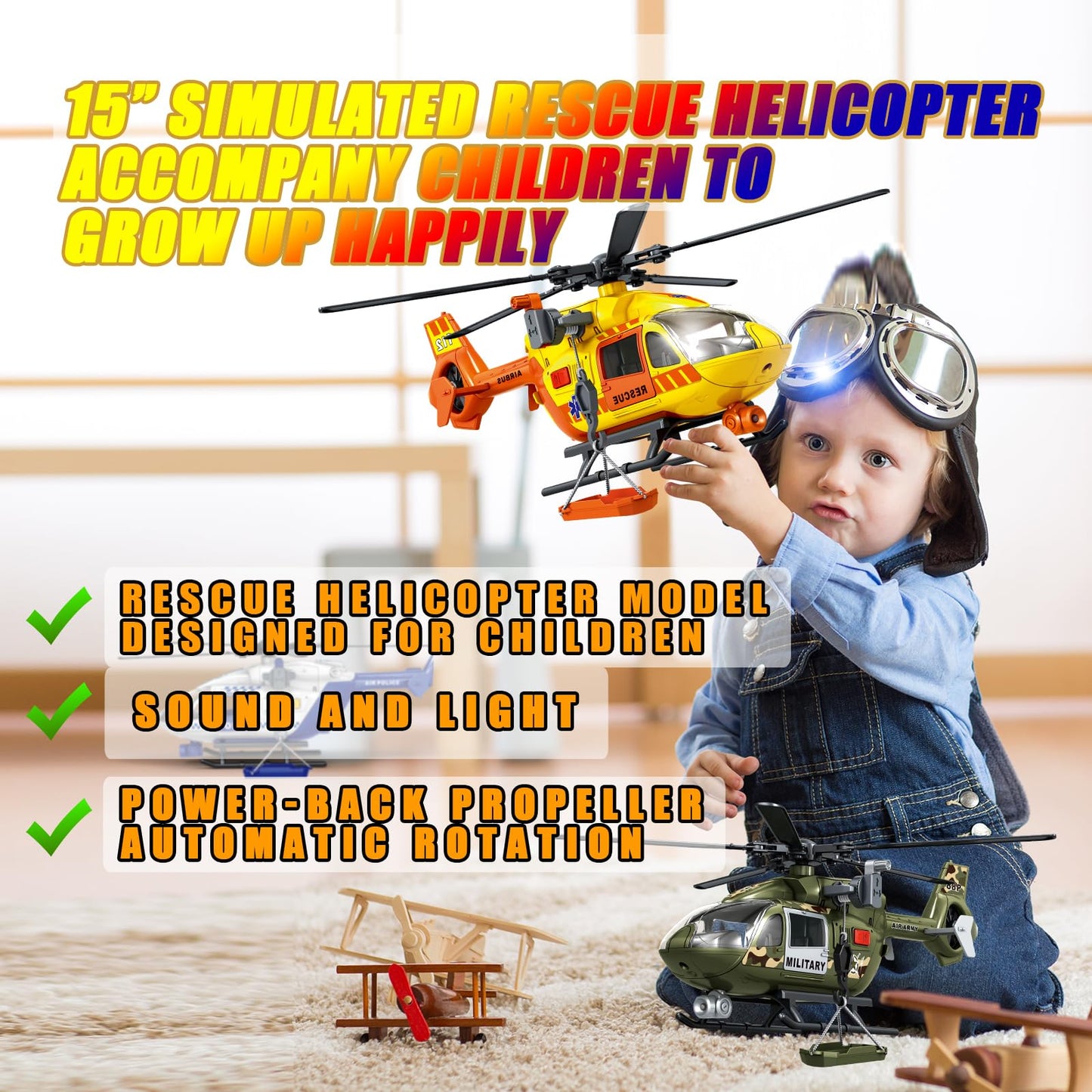 ANJARU Helicopter Toy with Lights and Sound,Simulative Rescue Helicopter Vehicles Toys for Kids Aged 3 and Up,Pull-Back Propeller Army Toys Toddler Kids Boys Gifts (Police Helicopter)