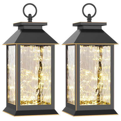 AYTPU 2-Pack Hanging Solar Lanterns, Water Ripple Glass Fairy Lights Design, Outdoor Waterproof, Upgraded Dual Power (Solar & AA Battery), Perfect for Porch, Patio, Indoor Tables and Mantelpiece