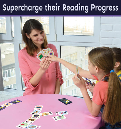 THE BAMBINO TREE WOWELs Phonics and Vowel Sounds Card Game - Learn to Read Kindergarten 1st 2nd Grade Learning - Short Vowel CVC Words and Long Vowel Matching Game 2-8 Players