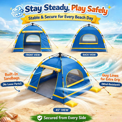 Baby Beach Tent Pop Up Sun Shelter with UPF 50+ UV Protection, Silver-Coated Interior, Breathable Mesh Ventilation, Easy Setup, Wind-Stable Beach Shade for Infants & Toddlers