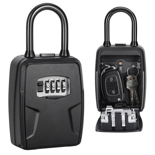 Fayleeko Portable Key Lock Box, Lock Box Wall Mounted for House Key, Car Keys, 6 Key Capacity, Weatherproof Resettable Code (Black, 1)