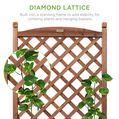 Best Choice Products 48in Wood Planter Box & Diamond Lattice Trellis, Mobile Outdoor Raised Garden Bed for Climbing Plants w/Drainage Holes, Optional Wheels - Walnut