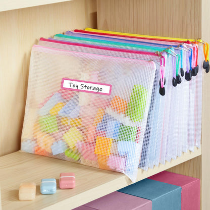Sooez 36 Pack Mesh Zipper Pouch with Sticky Labels, A4 Mesh Bags, Toy Storage Board Game Puzzles Organization, Sturdy Letter Size File Folders Organizer for Teacher School Classroom Office Supplies
