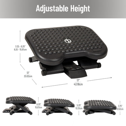 Mind Reader Foot Rest, Under Desk at Work, Ergonomic, Height Adjustable, Office, Plastic, 17"L x 13"W x 6.25"H, Black