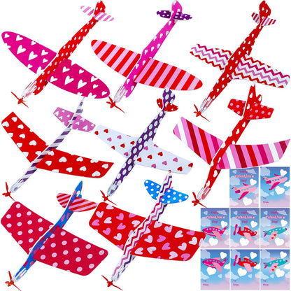 Winlyn 32 Sets Valentines Day Foam Airplanes Glider Planes with Cards for Kids Boys Girls Valentine Planes Party Favors School Classroom Gift Exchange Valentines Treats Prizes Goodie Bag Stuffers Toys