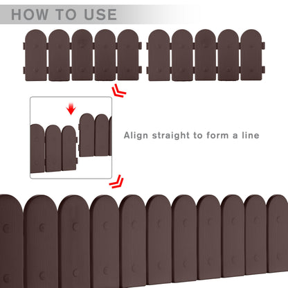 Evelyne Garden Border Plastic Edging: Wooden Fence Design - 8pcs Brown Yard Landscaping Fence Liner Lawn Edge Barrier - 10ft Kit of Decorative Lawn Panels Elements -Landscaping Edging-GMT-10374-A08