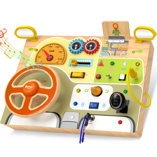 JGOBUB Montessori Toddler Toys - Baby Wooden Busy Board - Sensory Toys with Light Switch - Travel Toys for Educational Toddler Activities for Toddlers 3 4 5 6+ Year Old