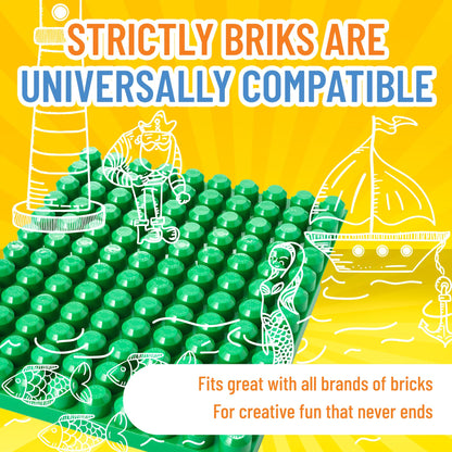 Strictly Briks Mega Toy Building Block Baseplate, Beginner Bricks Stackable Plate, Large Pegs for Toddlers, Compatible with All Major Brands, Kids Gift, Green, 12.5 x 15 inches