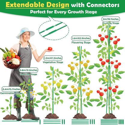 117 PCS Garden Stakes, Fiberglass Tomato Stakes, Garden Sticks with Accessories, 35 Sets DIY 4ft, 5ft, 6ft, 7ft Plant Stakes, Plant Sticks Supports for Indoor Outdoor Plants Tomato, Vegetables, Pepper