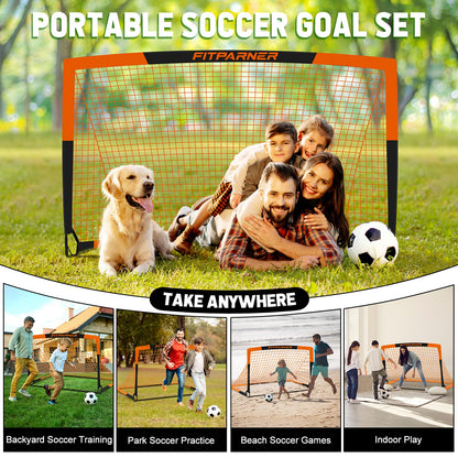 Kids Soccer Goals for Backyard Set - 2 Set of 4X3 ft Soccer Nets for Kids Age 3-14,Portable Pop Up Soccer Training Equipment Kit with 20 ft Agility Ladder, Soccer Ball for Toddler Youth Outdoor Game