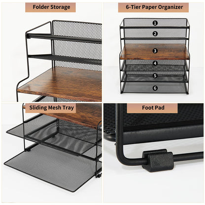 OPNICE 6-Tier Letter Tray Paper Organizer, Desk Organizers and Accessories, Desktop File Organizer, Office Desk Accessories for Office Supplies (Wood Brown)