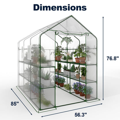 Portable Walk-in Greenhouse for Outdoors, 57 x 85 x 77 Inch Heavy Duty 3-Tier 18-Shelf Greenhouse with Thick PE Cover, Mesh Door & Screen Windows for Plants, Flowers, Seedlings, Herbs & Vegetables